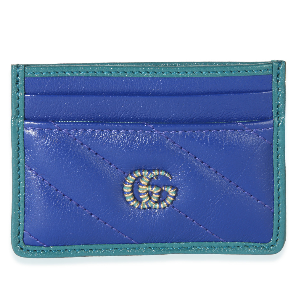 Gucci Blue Matelasse Calfskin Torchon Marmont Card Case